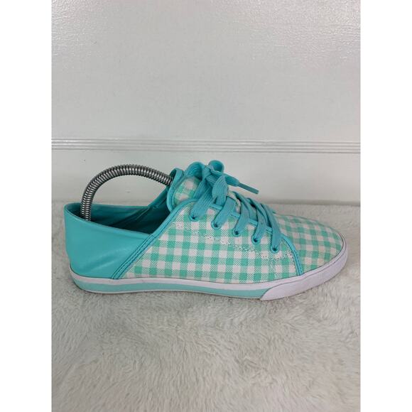 Isaac Mizrahi Live Imfifi Canvas Checkered Teal White Women’s Shoes Size 9 - Picture 6 of 10